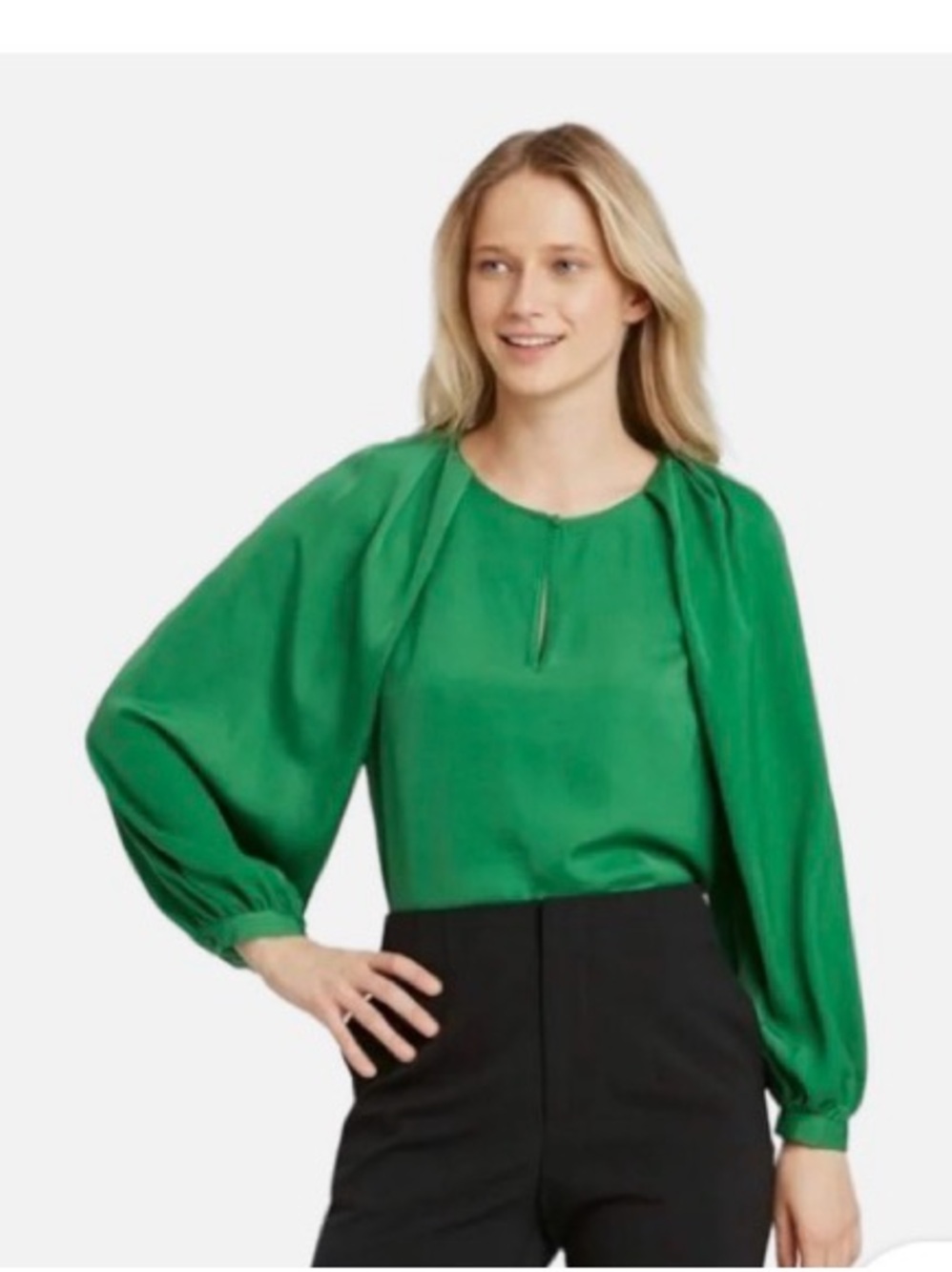 NWOT -Who What Wear Green Blouse XL Long Sleeve Keyhole Back Flowy Top